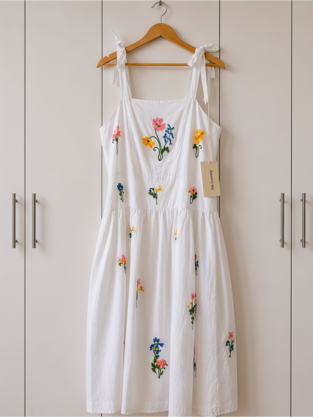 White Embroidered Floral Tie-Shoulder Maxi Dress - Picture 2 of 4